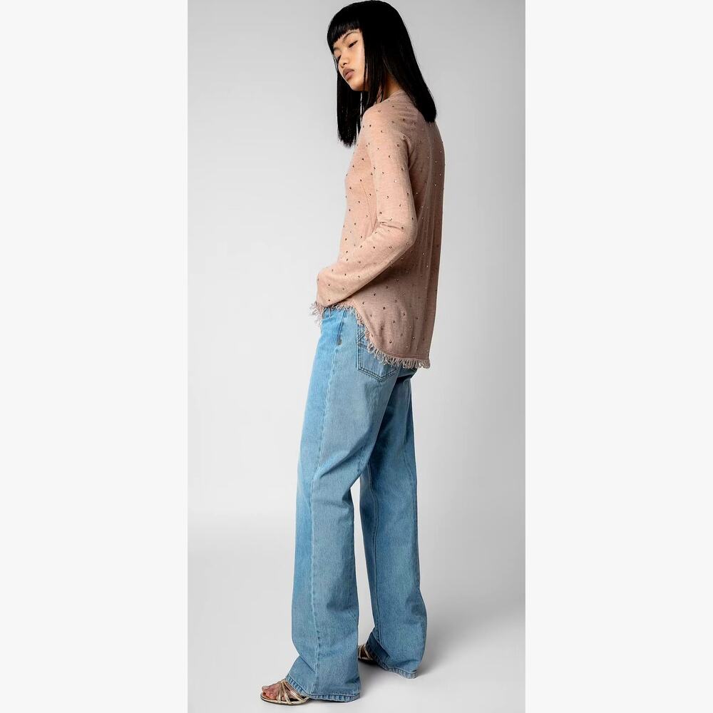 Zadig & Voltaire Riviera Rhinestone Cashmere Sweater Blush Size M - Picture 4 of 16